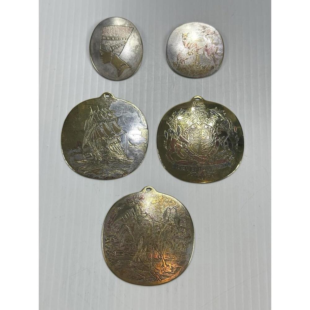 5 Vintage Reed and Barton Damascene Silver Tone 2 Pin Backs 3 Necklace Pendant